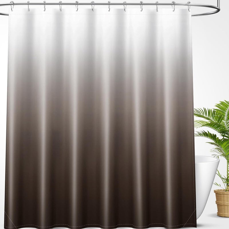 OLANLY Luxury Light Brown and White Ombre Shower Curtain Sets with 12 Hooks, Waterproof and Washable Decorative Shower Curtains for Bathroom, 72x72 Inches - Image 1